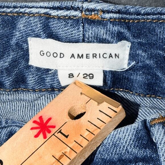 Good American Womens Jeans Size 8 29 Blue Denim Ankle Raw Hem Straight Stretch - Picture 2 of 6